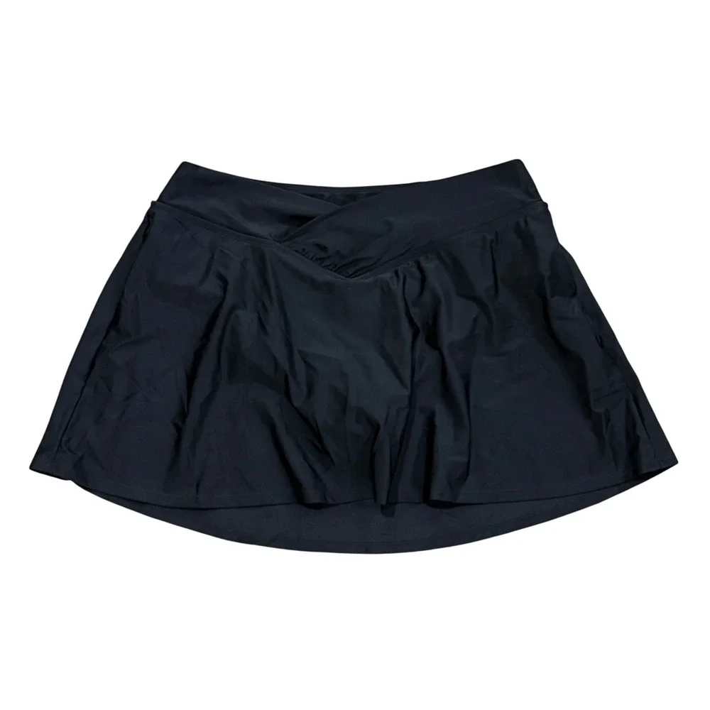 Lands' End Womens Black Crossover V-Front Swim Skirt XL New With Tags